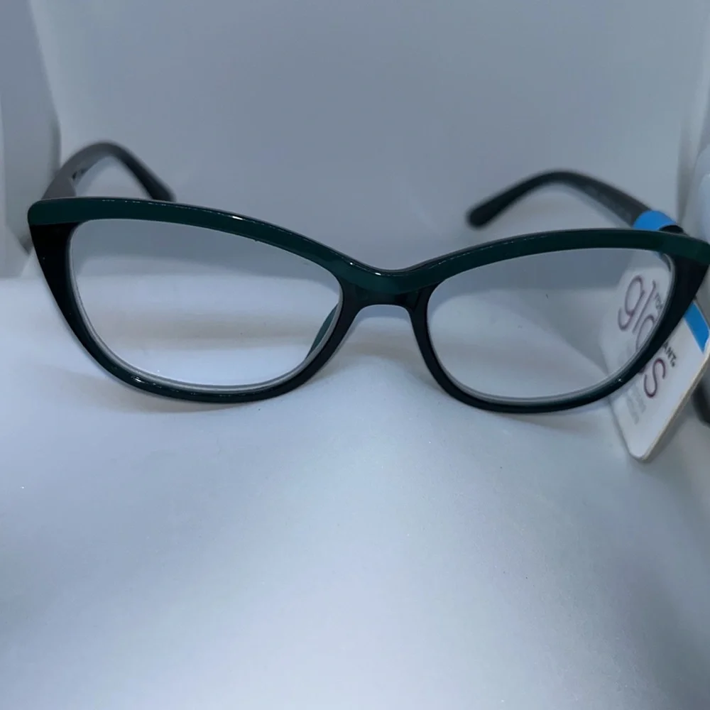 NWT Foster Grant Women's Gloss GL 2001 GRN GREEN Reading Glasses +2.00 Black